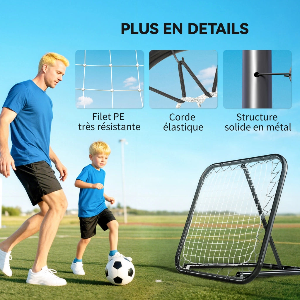 Rete da Rimbalzo per Calcio Rebounder Regolabile e Pieghevole in PE Nero e Bianco con 4 Picchetti 78 x 84 x 78 cm