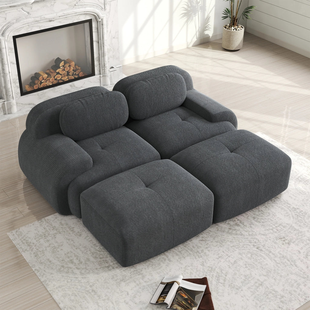 Divano angolare 2 posti - con braccioli ergonomici e base antiscivolo - in velluto a coste grigio