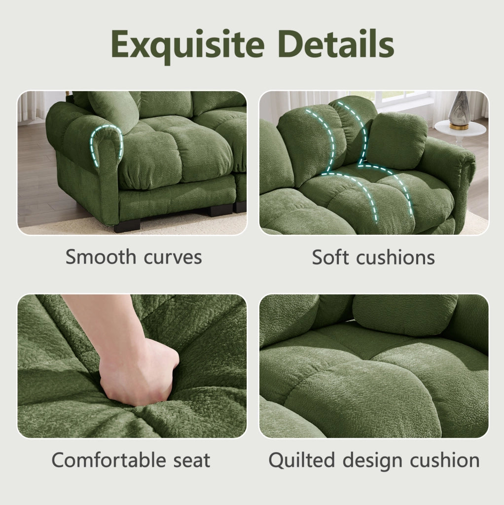 Divano 2 posti in Chenille verde con cuscini spessi e design modulare
