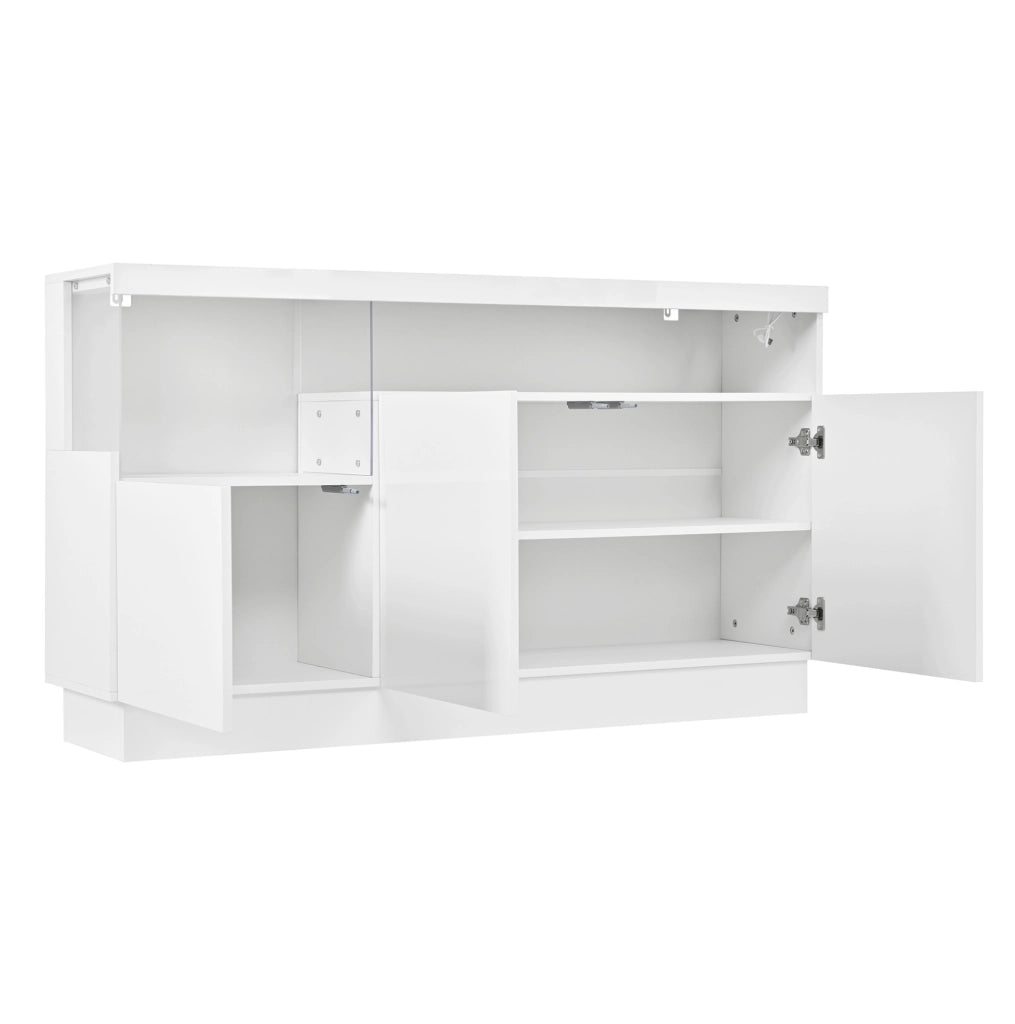 Credenza bianca 140 cm con LED controllati via app e vano acrilico