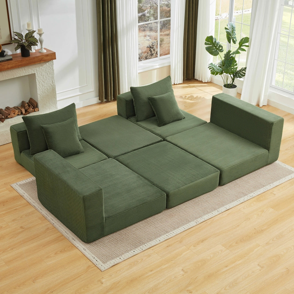 Divano modulare 3 sedili 259;5x96x80 cm senza telaio; base antiscivolo; rivestimento in schiuma e molle; Verde