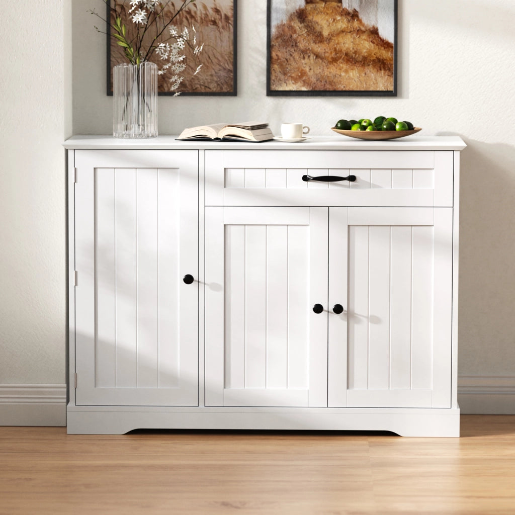 Credenza moderna 3 ante e 1 cassetto in MDF bianco con ripiani regolabili
