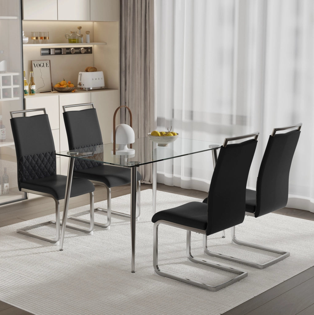 Set di 4 sedie da pranzo ergonomiche nere con schienale imbottito in PU e lino