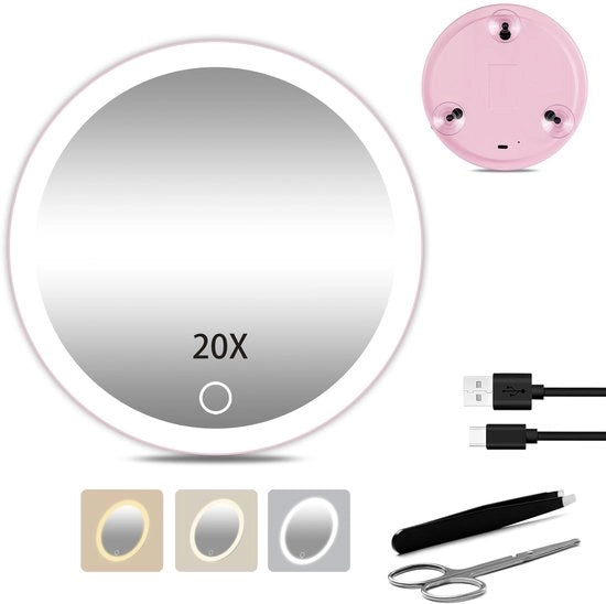 Specchio elettrico da trucco 20x con illuminazione, con 3 livelli di illuminazione regolabili, dimensioni 15,24 cm con attacchi magnetici