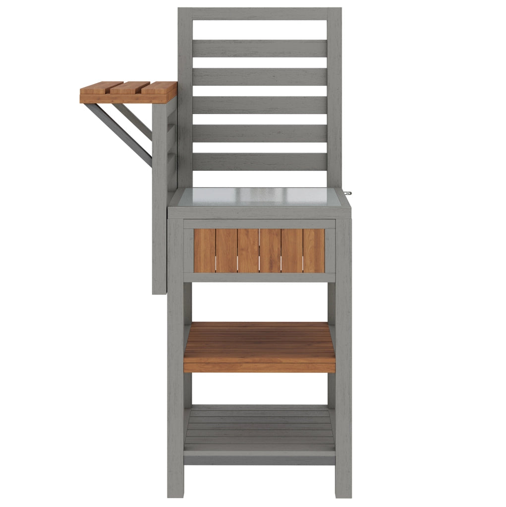Armadio da giardino in legno massiccio con ripiani doppi e piano in acciaio inox resistente alle intemperie, mobile da esterno per forno e barbecue