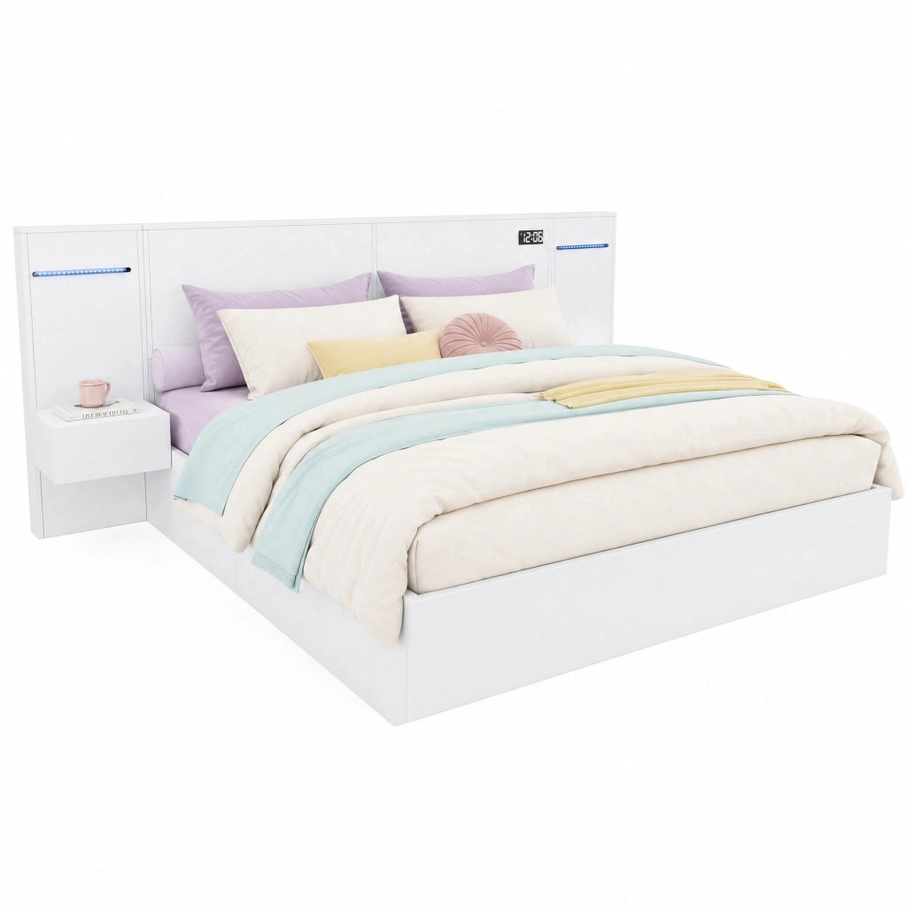 Letto matrimoniale 180x200 cm bianco con USB, Bluetooth e LED
