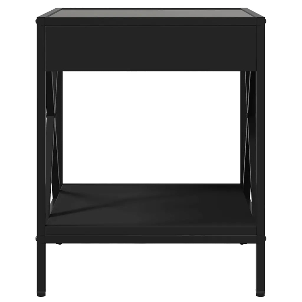 Comodino | Armadio da Notte | Mobiletto da notte con LED Infinity Nero 40x40x49 cm
