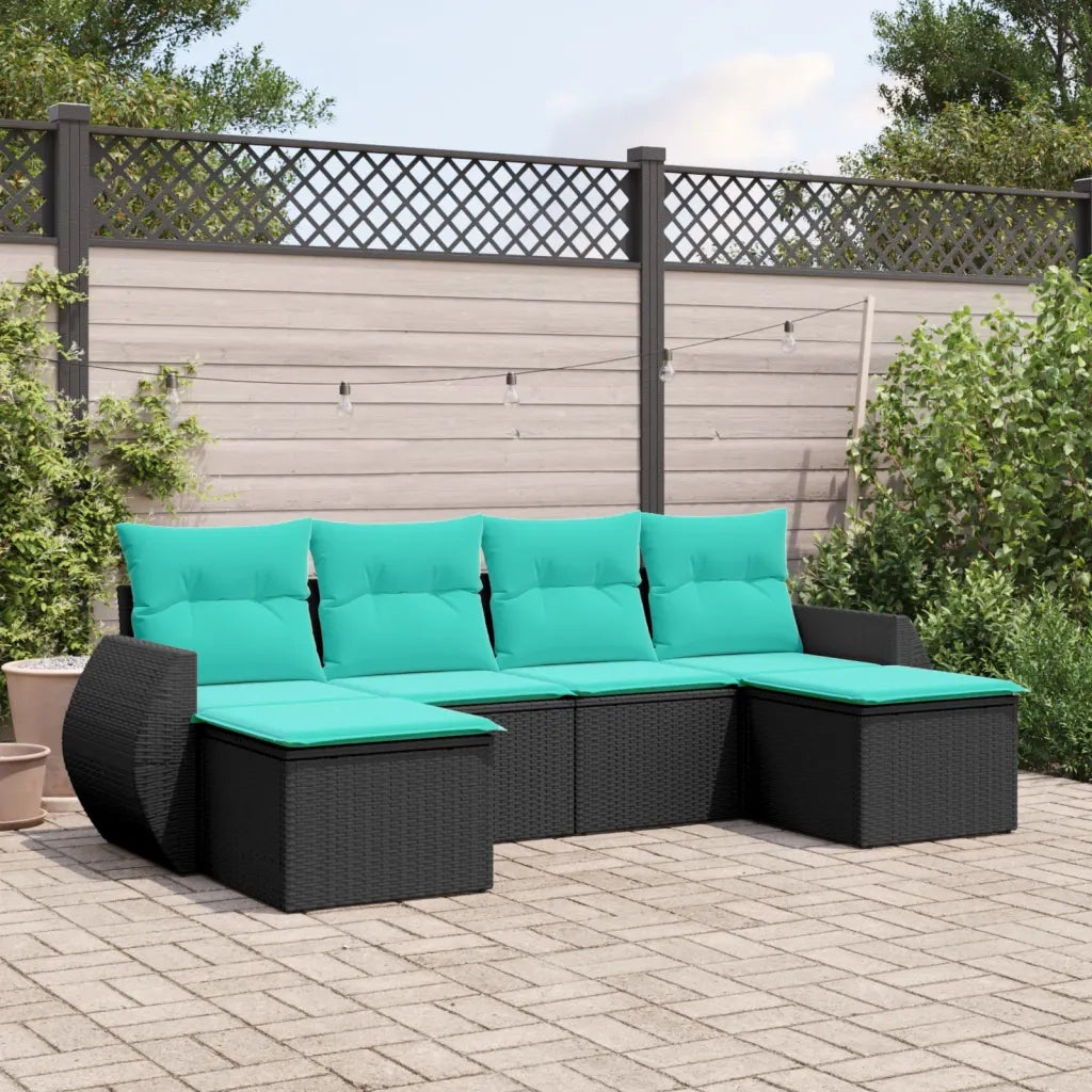 Set Divani da Giardino 6 pz con Cuscini Nero in Polyrattan 3221716