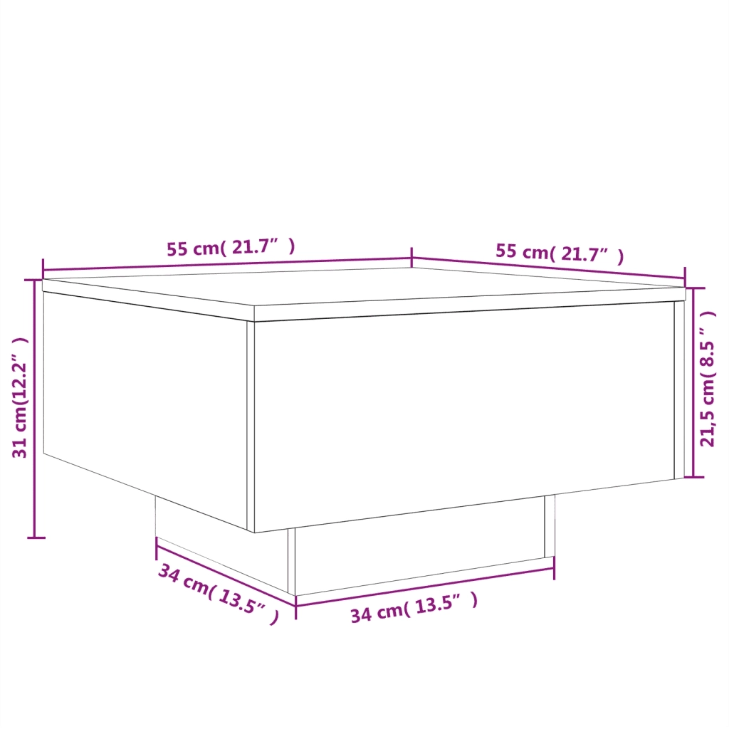Tavolino da Salotto Grigio Cemento 55x55x31cm Legno Multistrato 836570