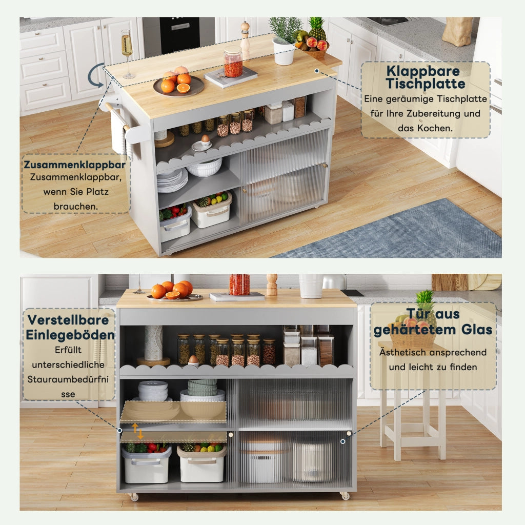 CARRELLO CUCINA Pieghevole 122x46(69)x91 cm Grigio MDF