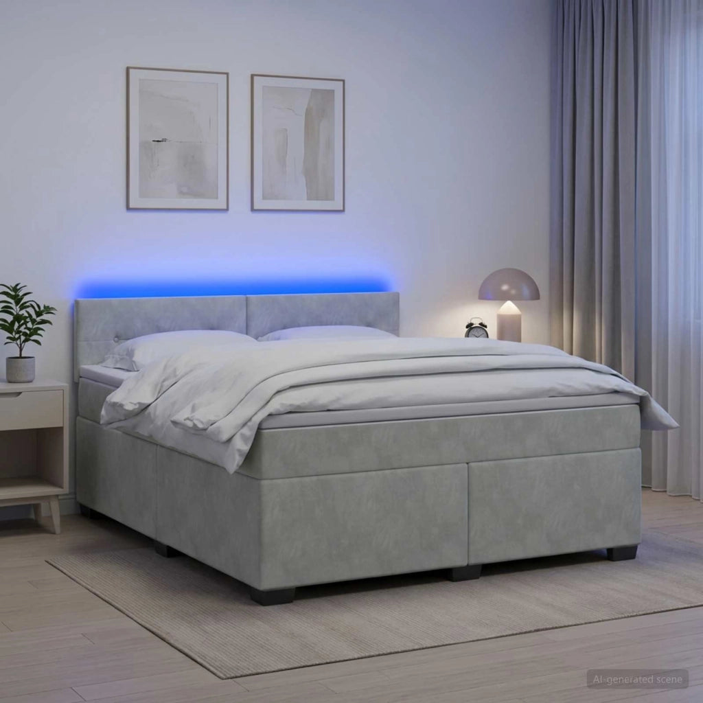 Letto con Box Spring, Materasso e LED Grigio Chiaro Velluto 3452228