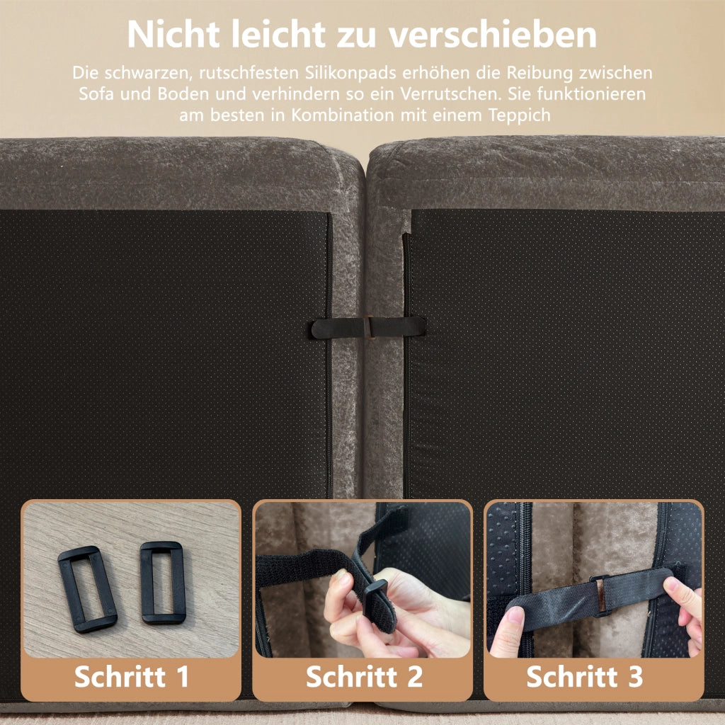 Divano modulare in chenille taupe senza telaio interno con schiuma 32D e configurazione flessibile