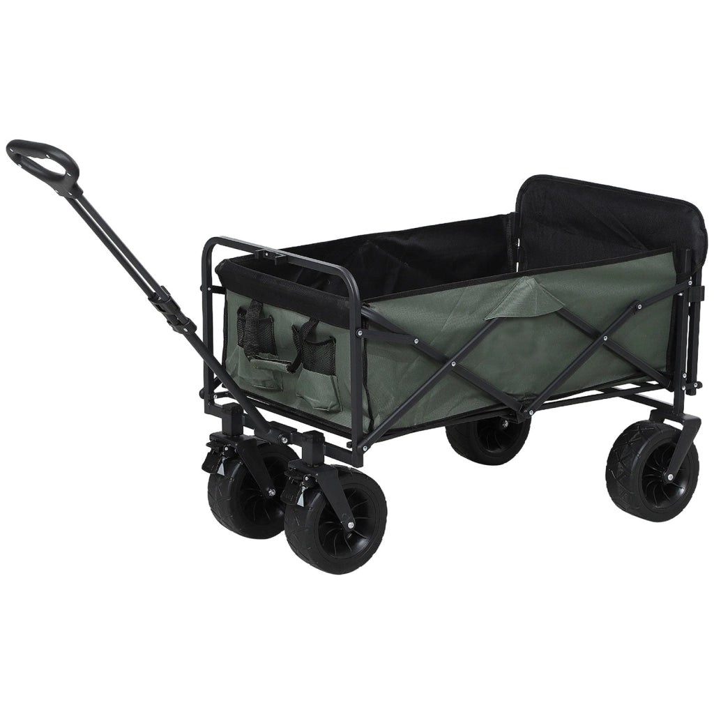 Carrello da Giardino 125x48x78-102 cm da 95L Pieghevole in Acciaio e Poliestere Verde