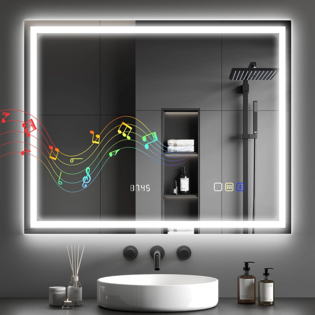 Specchio Bagno LED 80 x 100 cm con Bluetooth Antiappannamento Interruttore Touch Luce Regolabile 3 Colori Argento