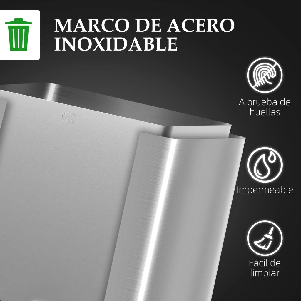 Cestino Acciaio Inox 3 Scomparti 30L con Coperchi e Pedale ¨C Minimal ¨C Argento