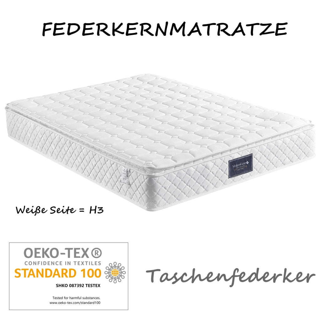 Letto imbottito 140x200 beige con contenitore, prese e materasso