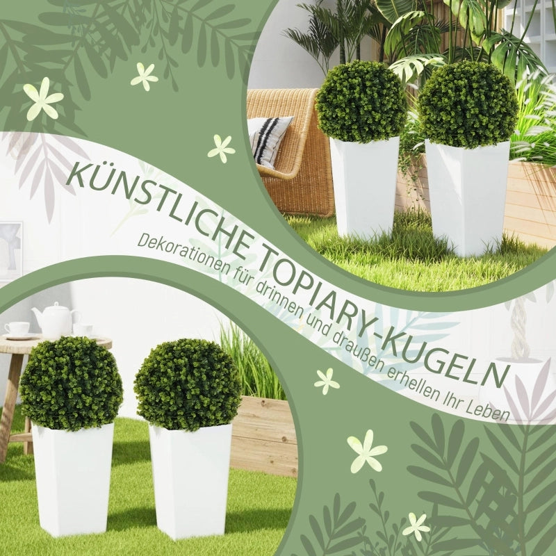 Piante artificiali 2 pezzi con sfere di fogliame in plastica resistente ai raggi UV verdi Ø 32 × 65 cm con vaso