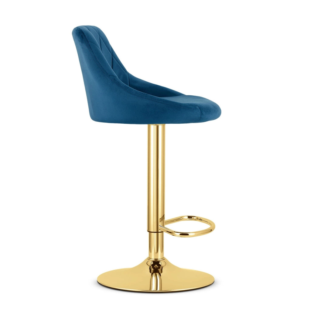 Sgabello da bar Kast in velluto blu e oro