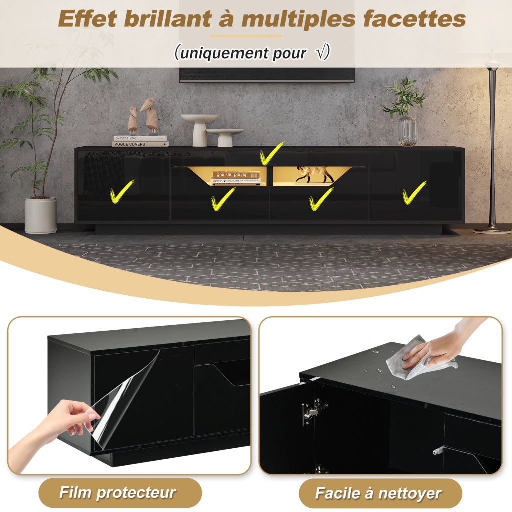 Mobile TV con LED e cassetti ¨C Minimal ¨C Nero lucido 180x40x45