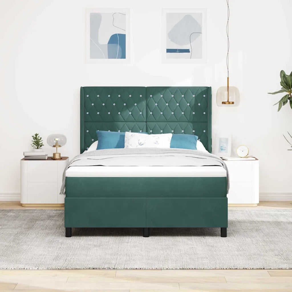 Letto a molle con materasso Verde Scuro 140 x 200 cm Velluto 3341957