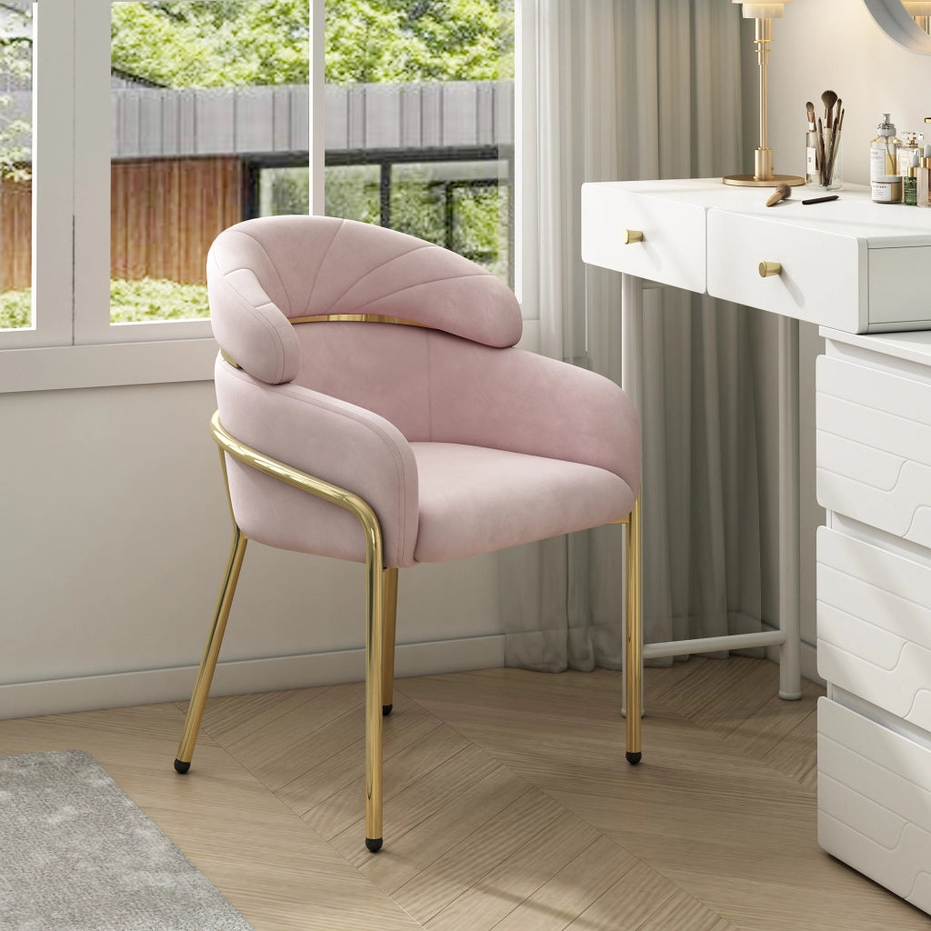 SEDIA da pranzo in velluto rosa con gambe in metallo