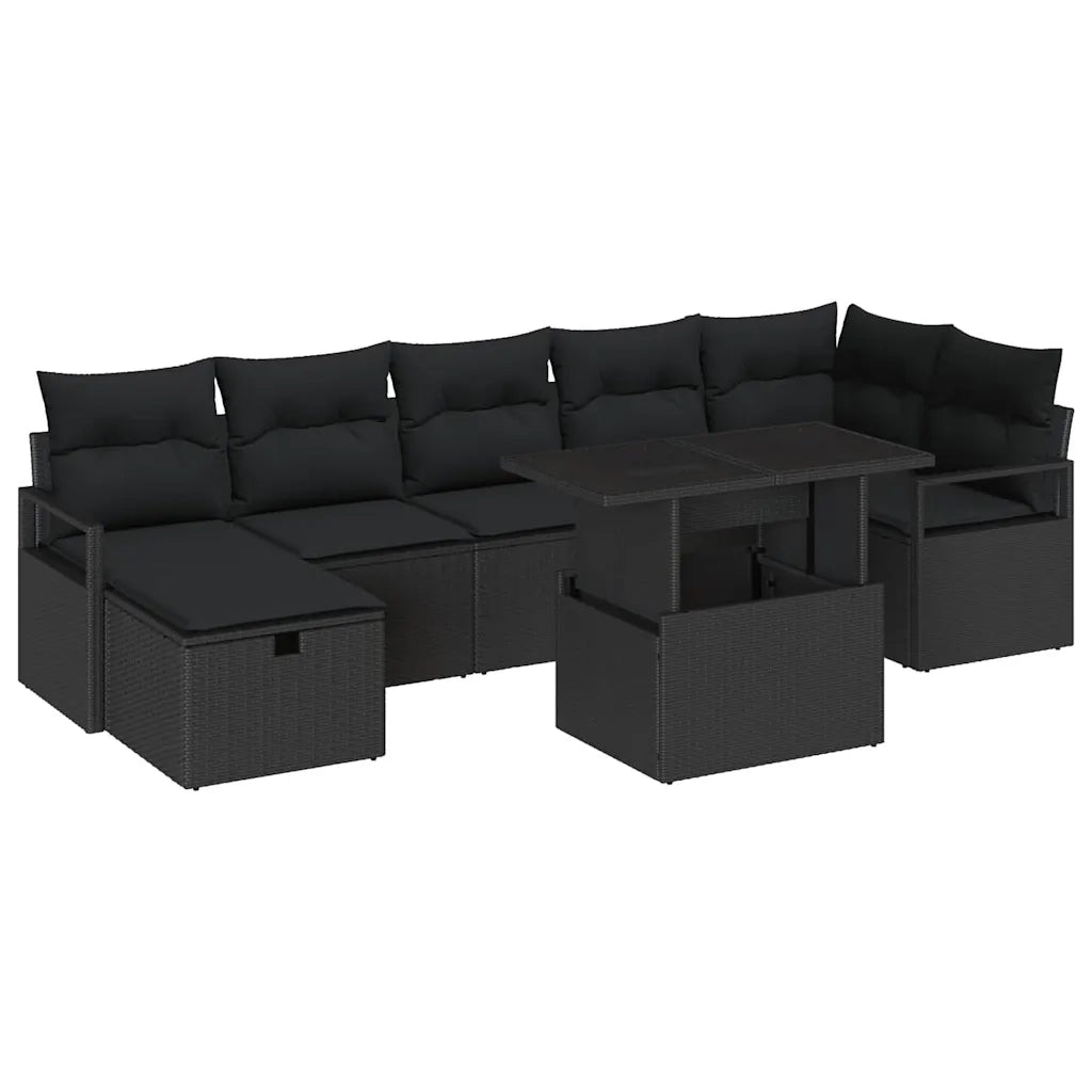 Set Divano da Giardino con cuscino 8 pcs Nero Poly Rattan