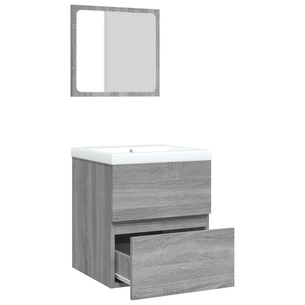Mobile da Bagno con Lavabo e Specchio Grigio Sonoma