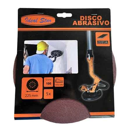 DISCO ABRASIVO VELCRATO PER LEVIGATRICE IDEAL STAR Ø 225 Grana 100 - Conf. 5 pezzi - IDEAL STAR