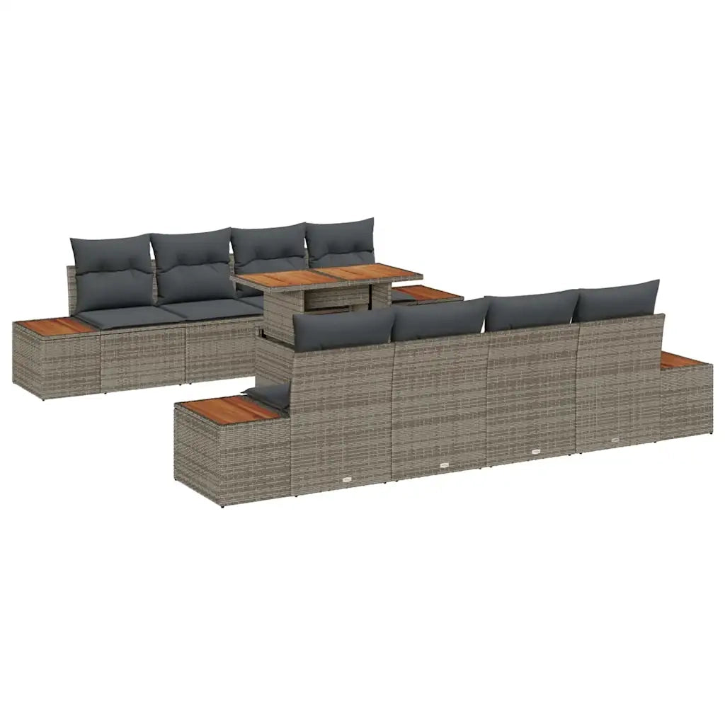 Set Divano da Giardino 9 pcs Grigio Poly Rattan