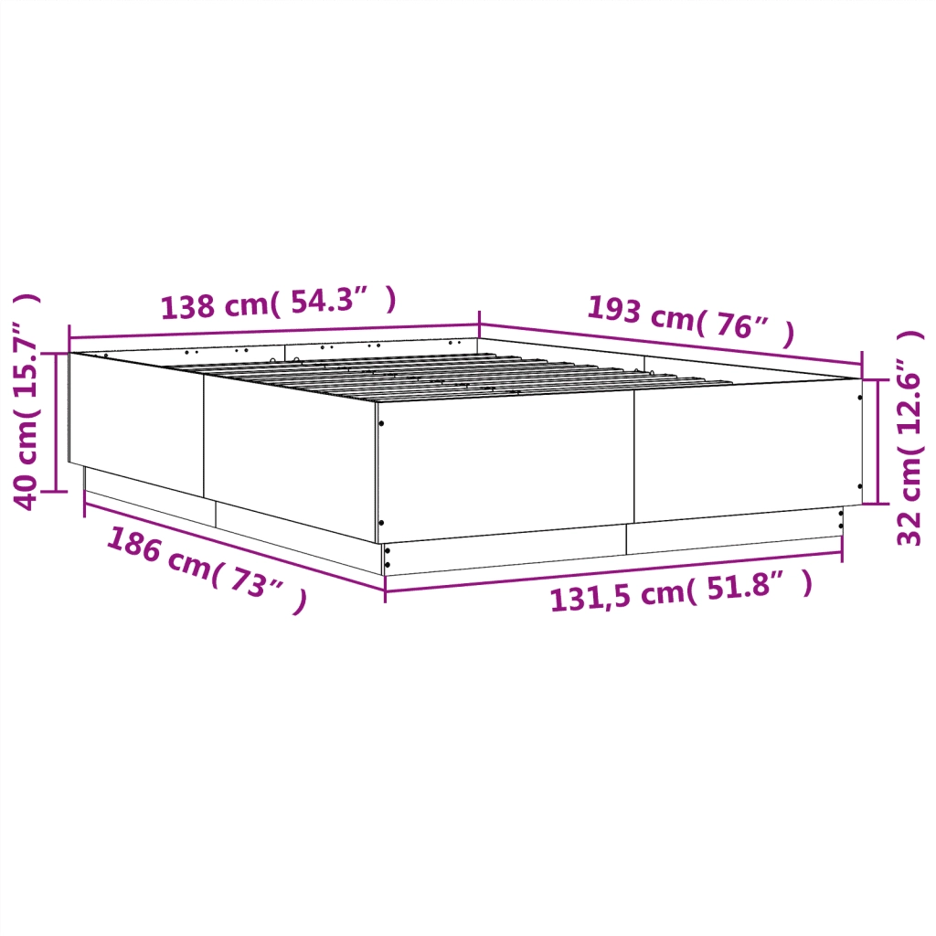 Giroletto-Struttura Letto Nero 135x190 cm in Legno Multistrato 632674