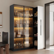 Vetrina con LED e modulo estraibile 110;5x35x160 cm in MDF e vetro; bianco e nero
