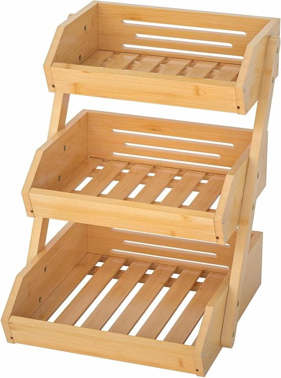 Scaletta Decorativa a 3 Livelli per Cucina in Materiale Naturale