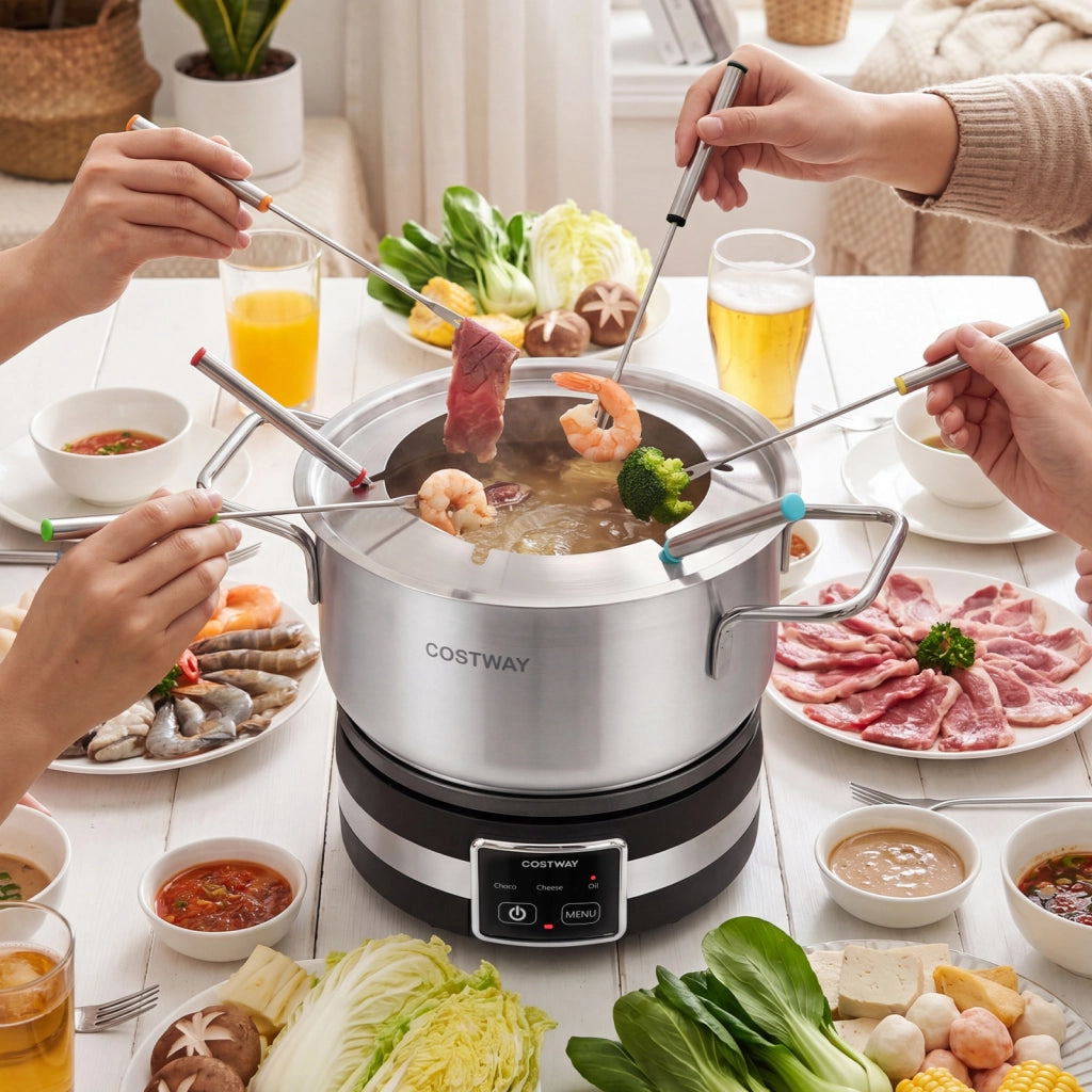 Set fonduta formaggio 1200w elettrica in acciaio inox, Set fonduta cioccolato con temperatura regolabile e protezione dal surriscaldamento