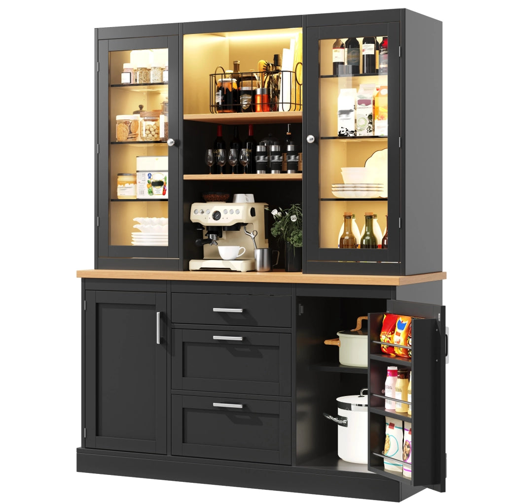 Mobile da cucina 140x40x185 cm in MDF nero con LED RGB e contenitore