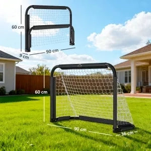 Set da 2 porte da calcio pieghevoli con telaio in metallo, 90x36x60 cm, nere, per bambini e adulti, giardino