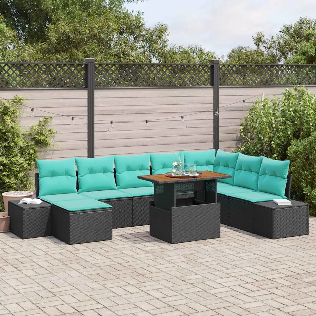 Set Divano da Giardino 9 pz Nero Poly Rattan 3358741