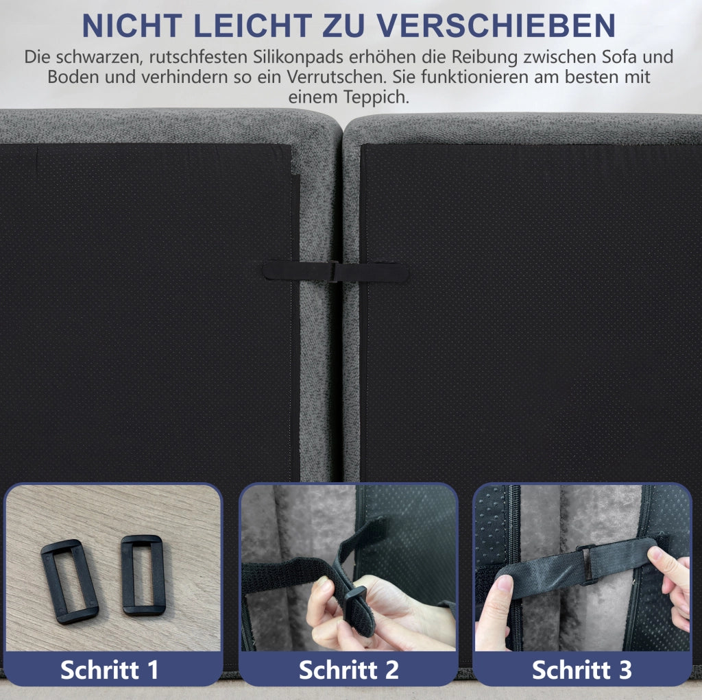 Divano modulare senza struttura a 2 posti a forma di L con pouf, cuscini profondi, grigio