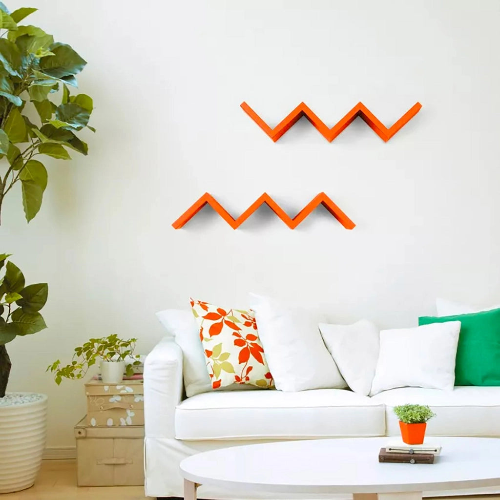 Mensola da Parete Libreria Zigzag 56x15,5 cm in Fibra di Legno Saetta Rovere Moka