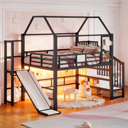 Letto a soppalco per bambini 140 × 200 cm con scivolo scala LED Bluetooth in MDF e metallo nero