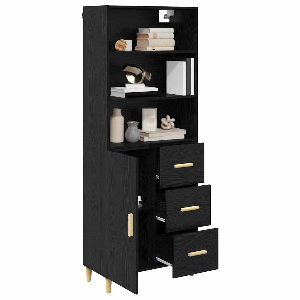 Credenza | Madia | Buffet da pranzo | Armadio da pranzo Rovere Nero 69,5 x 32,5 x 180 cm Legno multistrato
