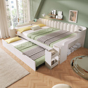 Letto estraibile matrimoniale 140x200 cm; rete a doghe metalliche; stazione di ricarica; contenitore nascosto; legno; schienale sherpa; bianco