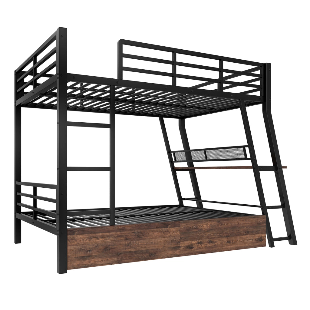 Letto a soppalco 140x200 cm in metallo nero con scrivania; cassetti e LED