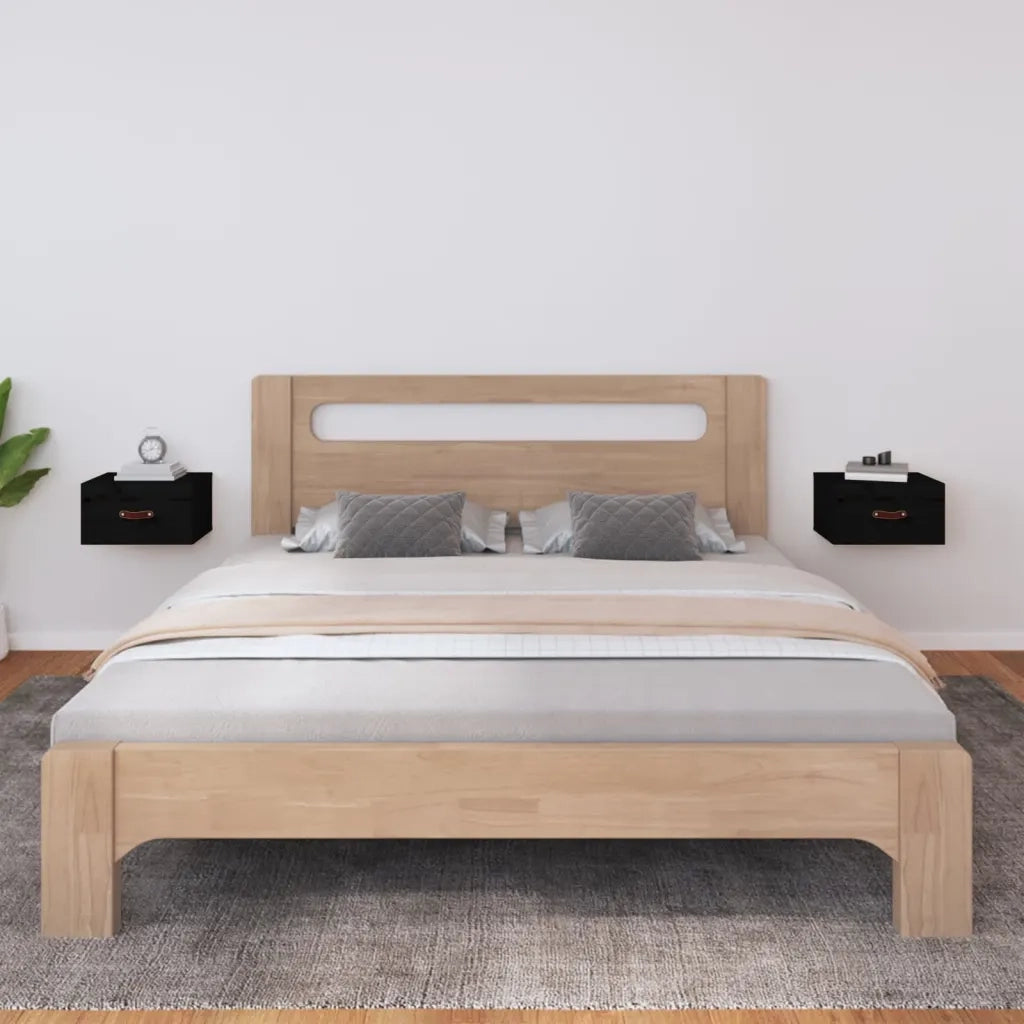 Set di 2 Comodini | Armadio da Notte | Mobiletto da notte a Muro Neri 40x29,5x22 cm