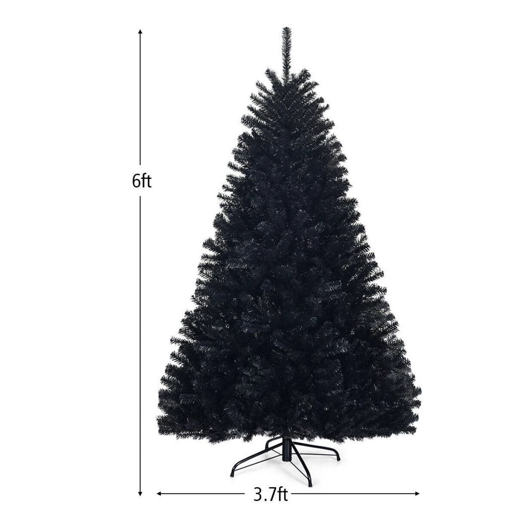 Albero di Natale artificiale nero 6 feet con 1036 rami in PVC, supporto in metallo, per casa e feste, facile da montare