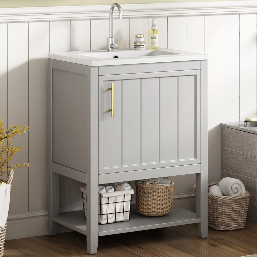 Mobile da bagno con ripiani interni; da pavimento; in MDF; grigio