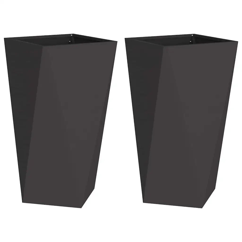 Set di 2 fioriere quadrate moderne da esterno 40 x 40 x 75 cm in acciaio nero. Codice articolo: 02_0053021.