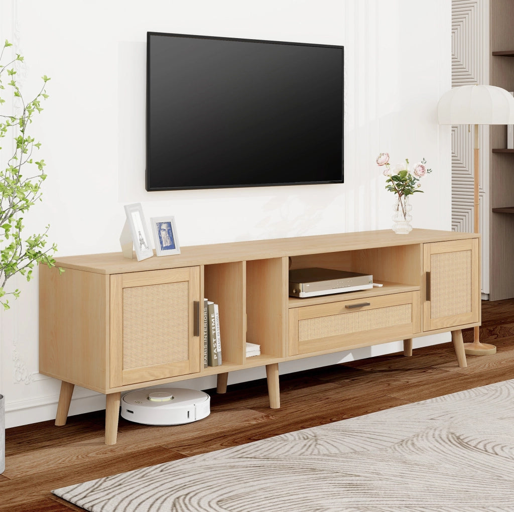 Mobile TV 180 cm in pannello truciolare rovere con 2 ante, cassetto e passacavi