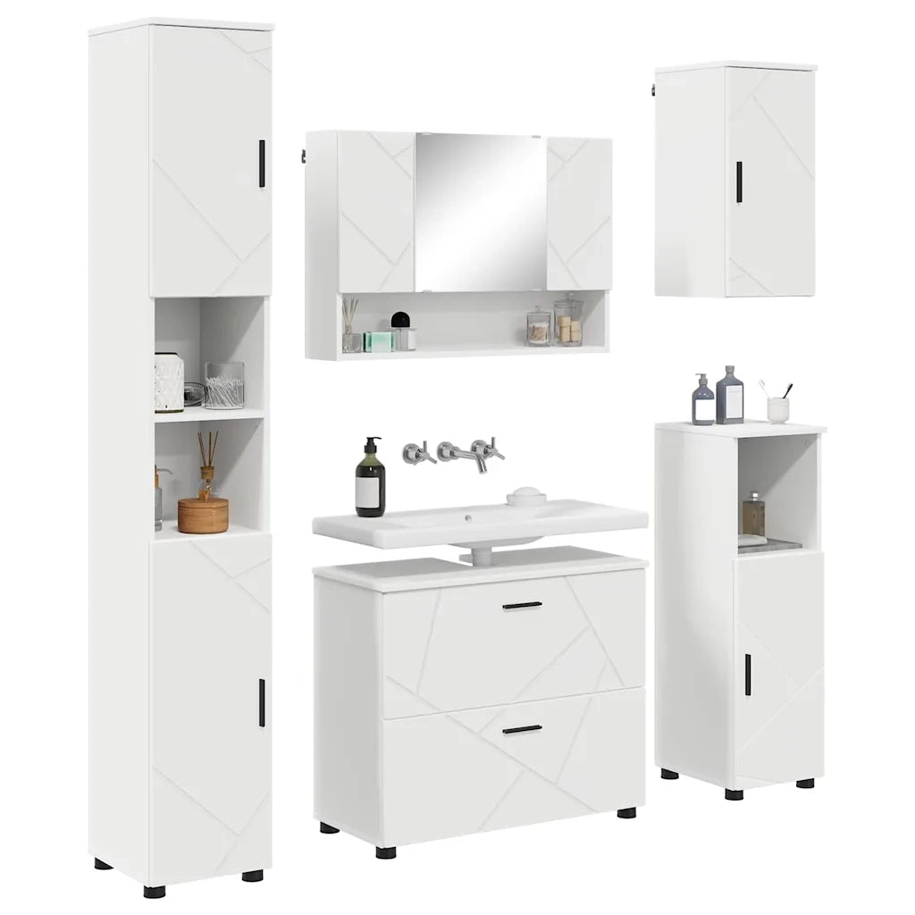 Set di mobili per il bagno con cassetto con porta 5 pcs Bianco