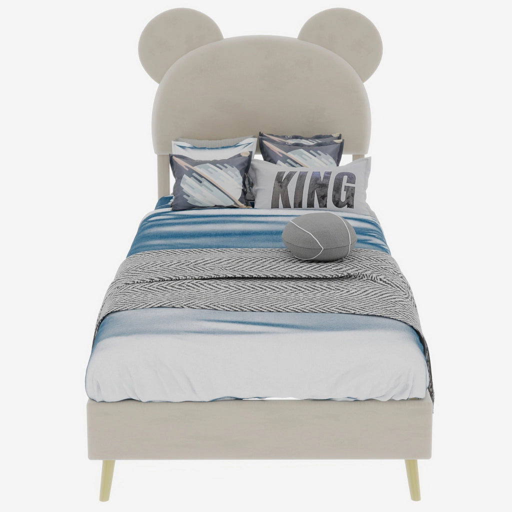 Letto contenitore per bambini 90 × 200 cm con vano sollevabile pneumatico, senza materasso, in tessuto beige