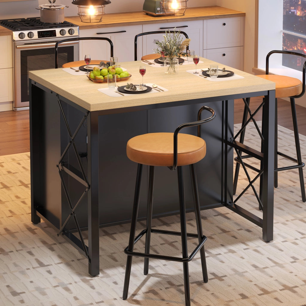 Isola da cucina 100x80x90 cm in MDF e vetro nero con LED e contenitore